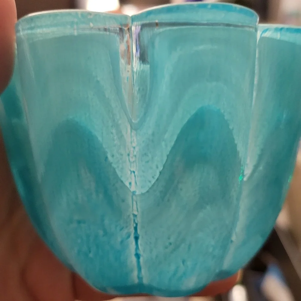 Teal Glass Votive Holders Flower Shape Swirl GlassDecorative Bowl Coastal MCM‎